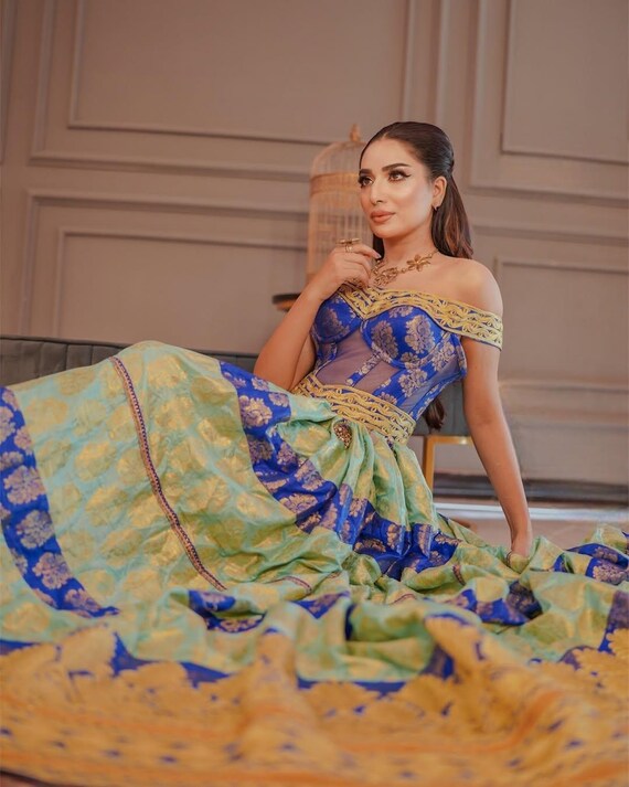 Handmade Afghan Dress | Blue & Green Gown, Ethnic Party Wear - Etsy Israel