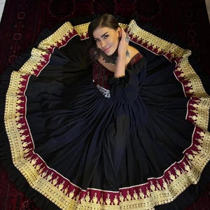 Black Afghan Dress | Traditional Long Maxi Frock with Embroidery and Coins | Pashtun Kaali Dress | Handmade Afghan Outfit for Party wear