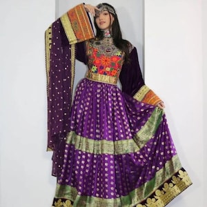 Handmade Afghan Kuchi Dress: Embroidered Velvet Anarkali, Boho Ethnic Gown