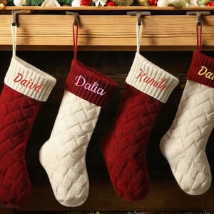 Personalized Knit Christmas Stocking: Custom Embroidered Name, Cable Knit