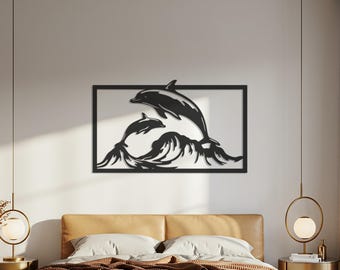 Dolphin Metal Wall Art, Ocean Waves Decor, Dolphin Lovers Gift, Sea Life Sculpture, Marine Wall Art, Coastal Home Decor, Beach House Art
