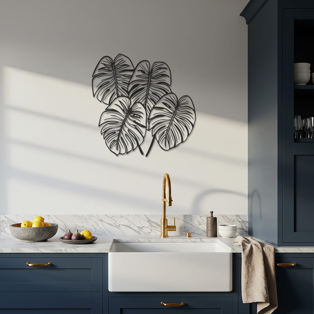 Monstera Metal Wall Art, Tropical Leaf Decor, Modern Black Botanical ...