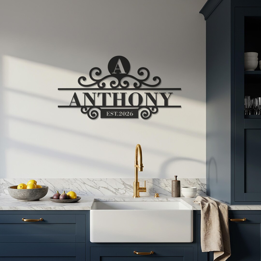 Personalized Family Name Metal Wall Art, Custom Monogram Sign ...