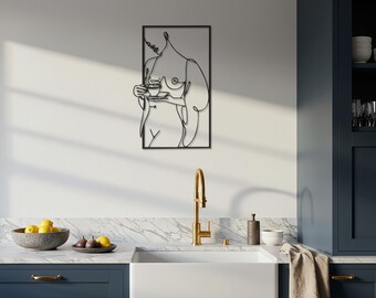 Coffee Nude Line Art, Minimalist Metal Wall Decor, Woman Silhouette Wall Art, Modern Wall Art, Abstract Body Wall Hanging, Gift for Home