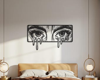 Dripping Eyes Wall Art, Surreal Metal Wall Decor, Emotional Eye Line Art, Modern Room Decor, Melting Eyes Artwork, Gift for Art Lovers