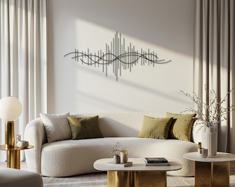 Soundwave Metal Wall Art, Modern Abstract Music Inspired Wall Sculpture, Minimalist Black Home Decor for Living Room and Studio