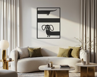 Dachshund Dog Wall Art, Funny Sausage Dog Metal Decor, Minimal Pet Line Art Sign, Gift for Dog Lovers, Modern Wall Accent, Gift for Home