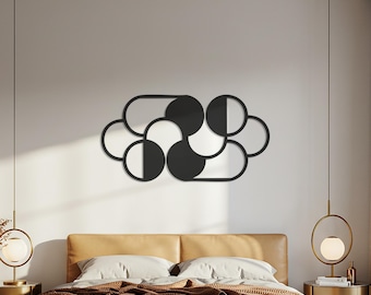 Modern Metal Wall Art, Abstract Geometric Wall Decor, Minimalist Horizontal Art, Black Wall Sculpture, Bedroom Wall Art, Contemporary Decor