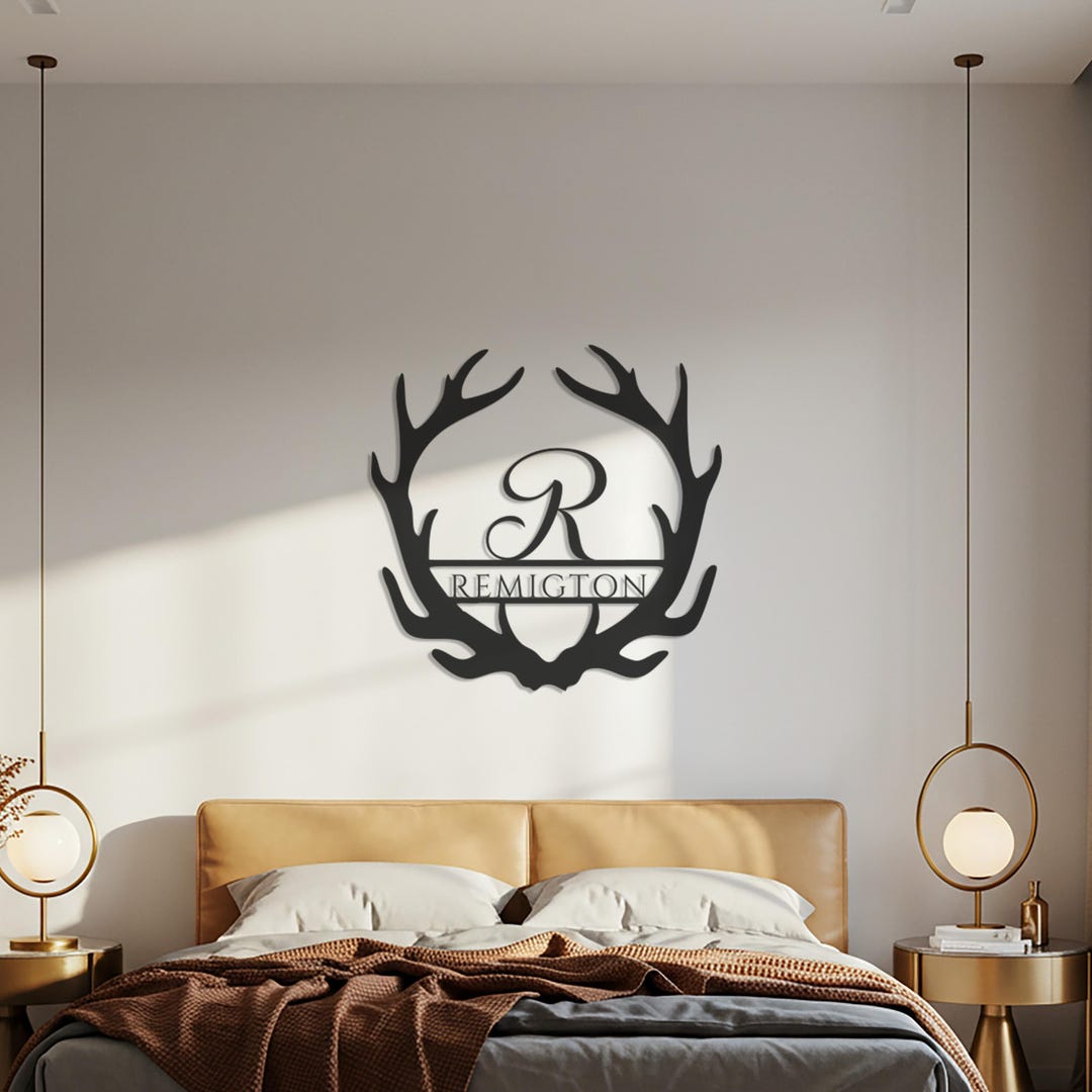 Antler Monogram Metal Wall Art, Custom Name Deer Antlers Sign, Rustic ...