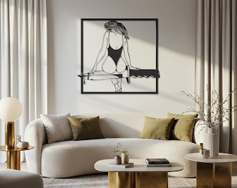 Woman Swimsuit Metal Wall Art, Minimalist Female Line Art, Beach Girl Wall Decor, Modern Summer Room Accent, Poolside Wall Hangings