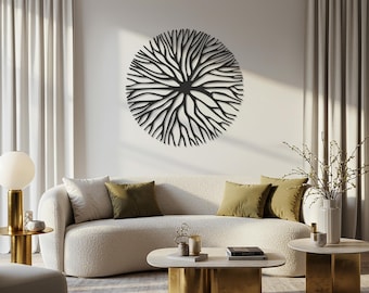 Tree of Life Metal Wall Art, Intricate Circular Tree Design with Branches, Modern Nature-Inspired Home Decor for Living Room, Spiritual Art
