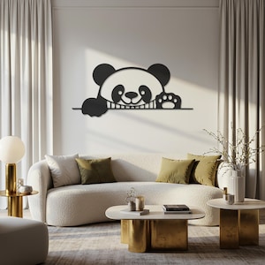 Panda Metal Wall Art, Cute Animal Silhouette Wall Sculpture, Modern Minimalist Black Wall Hanging for Nursery, Bedroom and Living Room Decor
