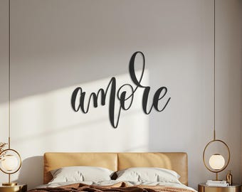 Amore Metal Wall Art, Script Love Sign, Romantic Word Wall Decor, Bedroom Wall Accent, Italian Love Sign, Wedding Gift, Modern Metal Decor