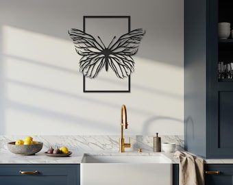 Butterfly Wall Art, Metal Wall Decor, Line Art Wall, Modern Wall Accent, Minimal Wall Sculpture, Nature Wall Decor, Office Wall Art