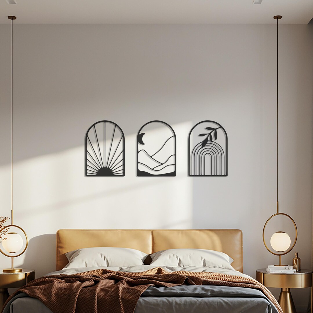 Thumbnail for 3 Piece Metal Wall Art Set Minimalist Landscape Decor Abstract Nature