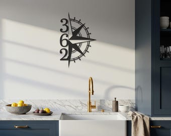 Custom Compass Metal Wall Art, Nautical Personalized Decor, Name Date Compass Sign, Gift for Couples, Outdoor Decor, Rustic Metal Compass