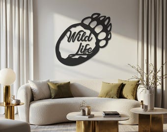 Wild Life Metal Wall Art, Bear Paw Print Minimalist Wall Sculpture, Modern Animal Inspired Wall Hanging, Rustic Wildlife Home Decor