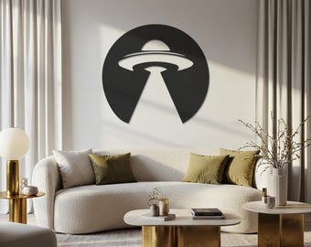 UFO Metal Wall Art, Modern Extraterrestrial, Alien Spaceship Wall Sculpture, Futuristic Sci Fi Home Decor for Living Room and Bedroom