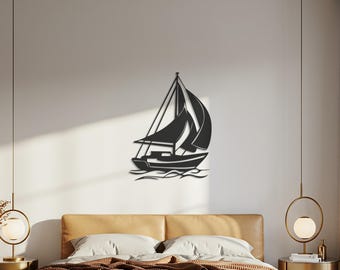 Sailboat Wall Art, Nautical Metal Wall Decor, Ocean Boat Silhouette, Modern Sea Lover Gift, Minimalist Bedroom Wall Sign, Coastal Art Piece