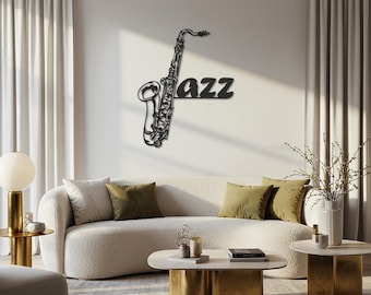Jazz Saxophone Metal Wall Art, Music-Inspired Black Steel Wall Decor, Modern Musical Instrument Sculpture, Contemporary Home Wall Hanging
