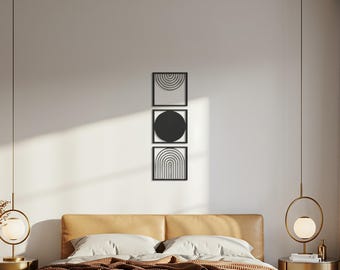 Set of 3 Metal Wall Art, Geometric Wall Decor, Abstract Line Art, Modern Home Wall, Minimalist Wall Art, Vertical Wall Art, Gift for Home