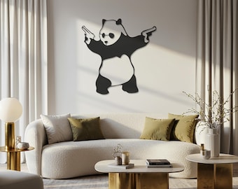 Cool Panda Wall Art, Funny Metal Wall Decor, Banksy Style Art, Modern Animal Wall Art, Bold Panda Metal Sign, Teen Room Decor, Gift for Him