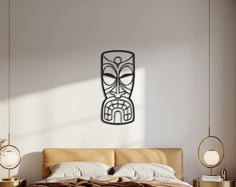 Tiki Mask Metal Wall Art, Tribal Face Sculpture, Polynesian Cultural Decor, Bold Statement Piece, Metal Wall Decor, Gift for Home,Metal Sign