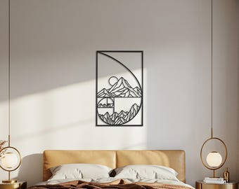 Mountain Wall Art, Nature Line Art, Landscape Metal Sign, Minimalist Mountain Decor, Modern Wall Art, Gift for Nature Lovers, Metal Sign