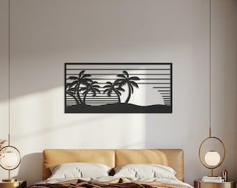 Palm Tree Wall Art, Tropical Metal Wall Decor, Beach Sunset Silhouette, Coastal Wall Sculpture, Island Wall Hanging, Gift for Beach Lovers