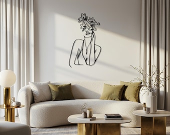 Minimalist Woman with Leaves Metal Wall Art, Modern Abstract Design for Living Room, Bedroom, and Office, Elegant and Artistic Home Decor