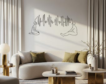 Couple Line Wall Art, Meditative Metal Decor, Soundwave Connection Panel, Minimalist Love Sculpture, Zen Home Accent, Gift for Couples