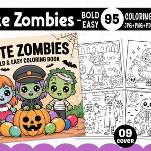 Simpatici zombi audaci / Pagine da colorare facili per Halloween stampabili per bambini e adulti