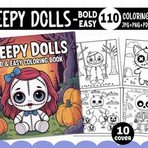 Creepy Cute Doll Coloring Pages  Fun Halloween Activity Book