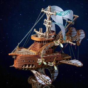 Fantasy Raumschiff - 3D Holzpuzzle Bausatz | Steampunk Abenteuer Fliegen Schiff Modell Geschenk