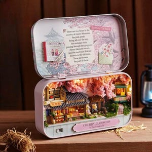 Miniature Dollhouse with LED Lights | Cozy DIY Box Theatre Kit – 1:24 Scale Tin Box Fairy Room Handmade Craft Gift