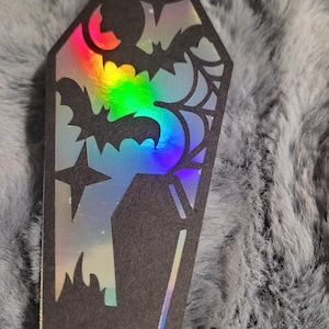 Spooky Coffin-Shaped Holographic Bookmark – Handmade Gothic Gift