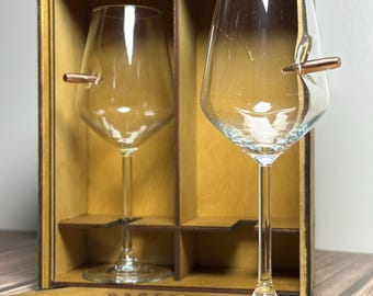 Bullet Embedded Wine Glass Set – Handcrafted Gift for Wine Lovers