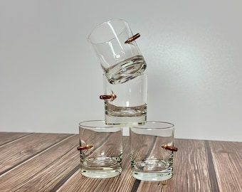 Vasos de whisky Bullet únicos: 4 vasos Rocks para papá, esposo, novio y regalo.