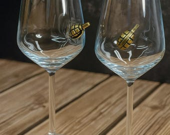 Grenade Wine Glasses Set - Novelty Stemware, Military Gift