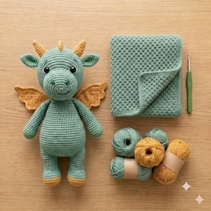 Crochet Dragon Lovey Pattern, Snuggler Amigurumi Toy, Baby Blanket PDF