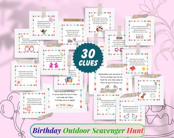 Outdoor Birthday Treasure Hunt Clues: Kids Scavenger Hunt Game (3 PDF Digital Download