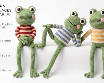 Crochet Frog Pattern PDF | Long-Leg Amigurumi Frog in Cozy Sweater | instant download | Multilingual