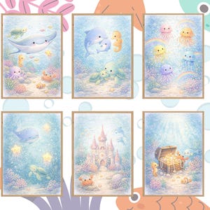 Underwater Nursery Wall Art | Ocean Animals Poster Set | 6 Printable Kids Room Decor | A3 A4 PDF | Sea Life Instant Download | Canva & AI