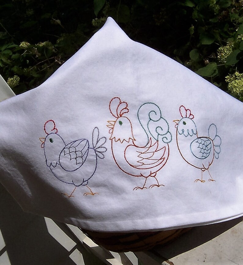 Strutting Chickens Tea Towel Embroidered Dish Towel Etsy