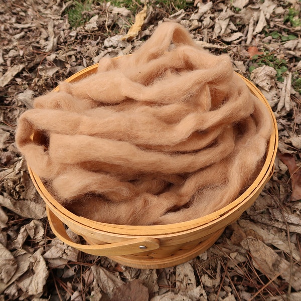 Light Fawn Alpaca huacaya roving spinning fiber 8 oz