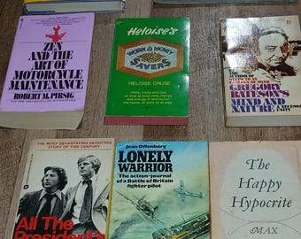 Vintage Books – Philosophy, Film & Culture – You Pick | Zen and the Art, Woody Allen, All the President’s Men | Retro Library Decor