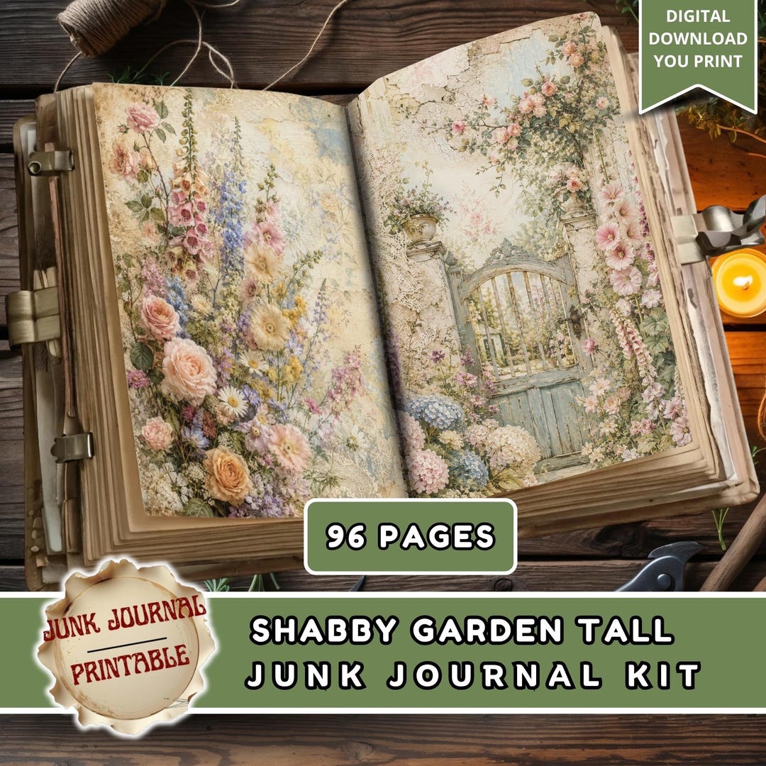 Shabby Garden Junk Journal Kit Printable, Vintage Floral Journal Pages ...