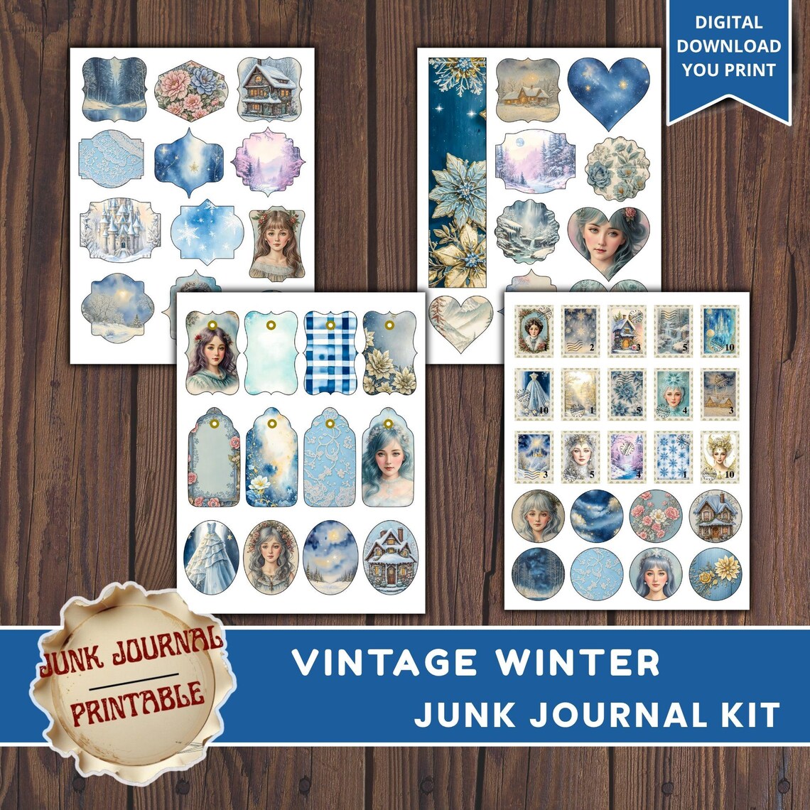 Vintage Winter Junk Journal Kit: Printable Snowy Day Scrapbook Pages - Etsy