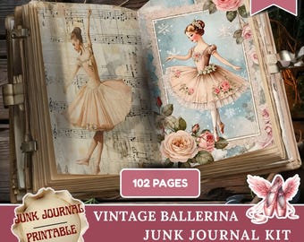 Ballerina junk journal, junk journal supplies, junk journal kits, vintage ballerina junk journal, ballerina tag, ephemera, pocket, Printable