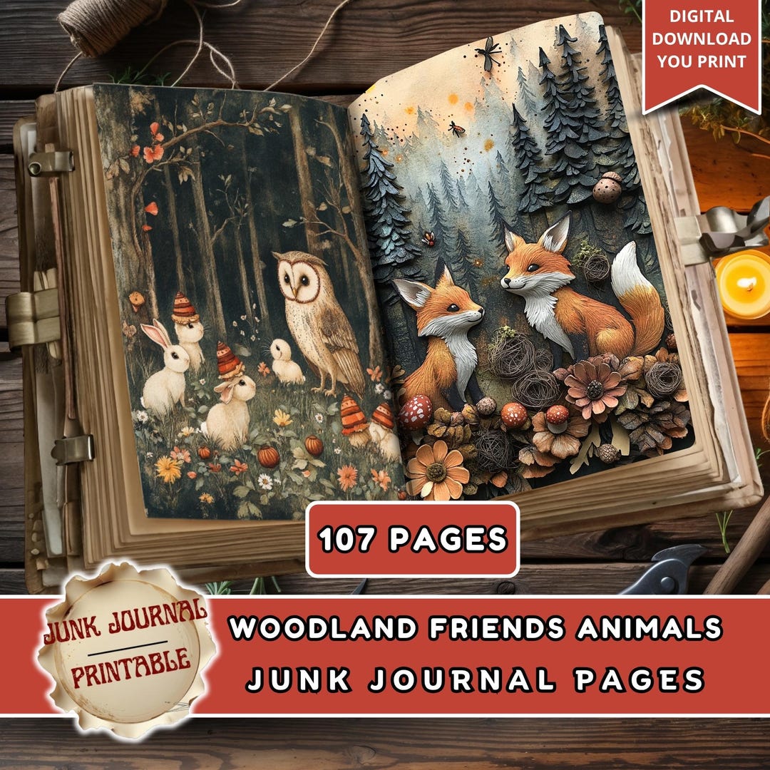 Woodland Friends Animals Junk Journal Kit, Forest Animal Printable ...